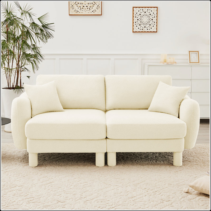 Canapé-lit à 2 places en tissu Boucle, Beige