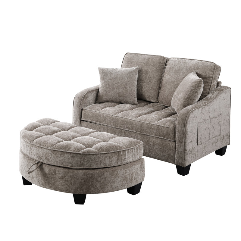 Accent Chair With Storage Semicircular Ottoman, Brown