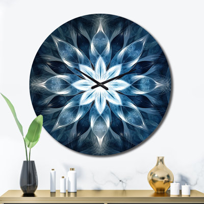 Horloge murale turquoise et blanche Fractal Flowers VI