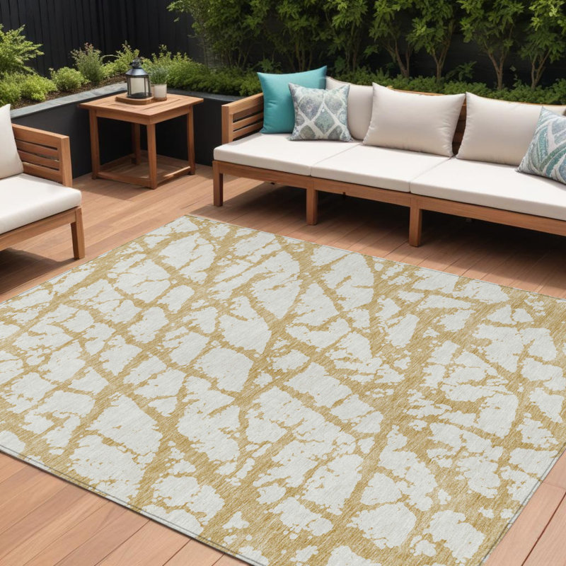 Tapis intérieur lavable abstrait doré 9 pi x 12 pi