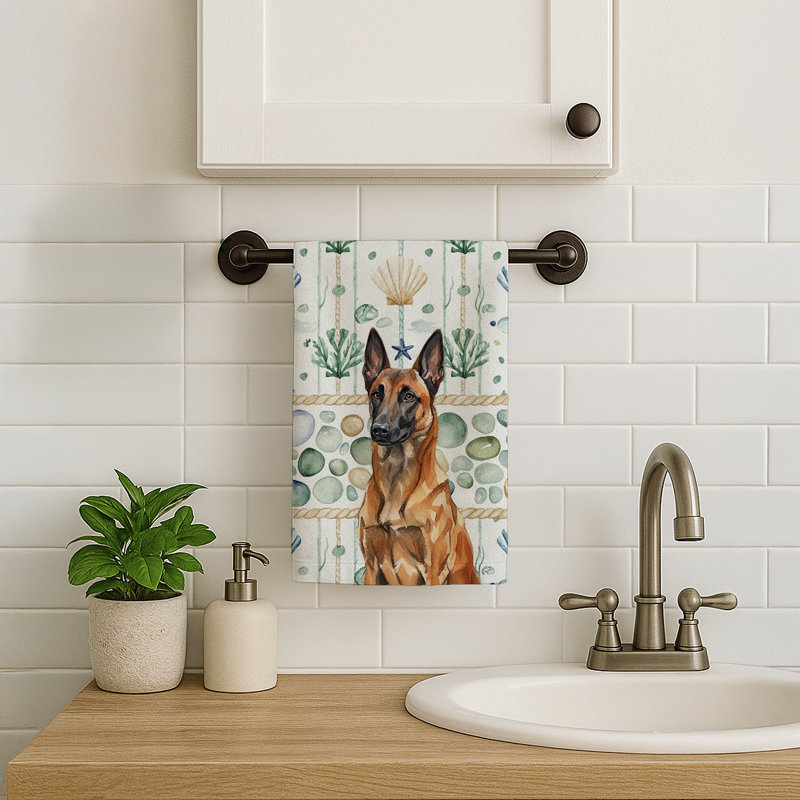 Serviette de cuisine blanche en verre de mer à épagneul tibétain blanc, Acajou belge Malinois