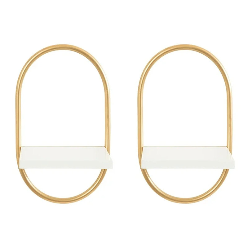 Carlile 2 Piece Oval Bracket Shelf, Gold, White/Gold