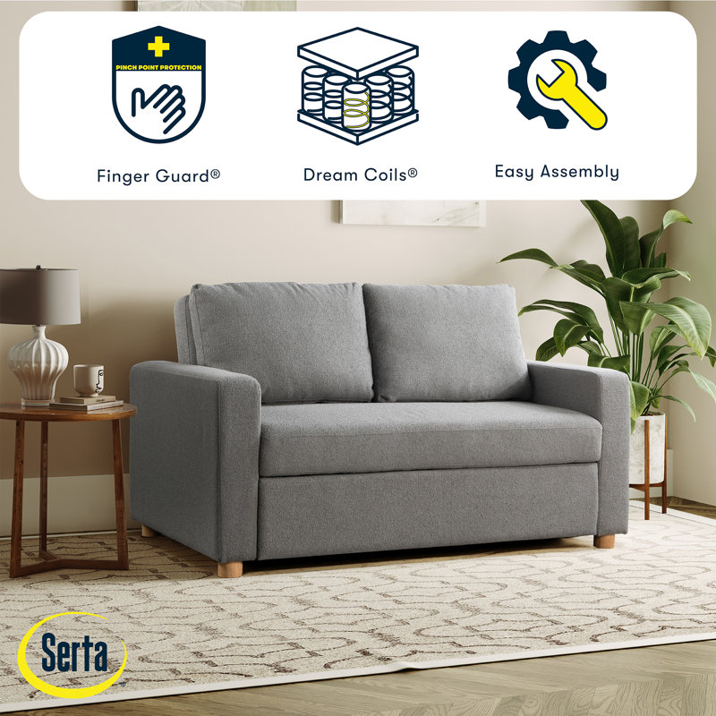 Serta Trinity 66.1" Full Size Convertible Loveseat, Dream Coil Comfort, Easy Assembly, Gray Boucle