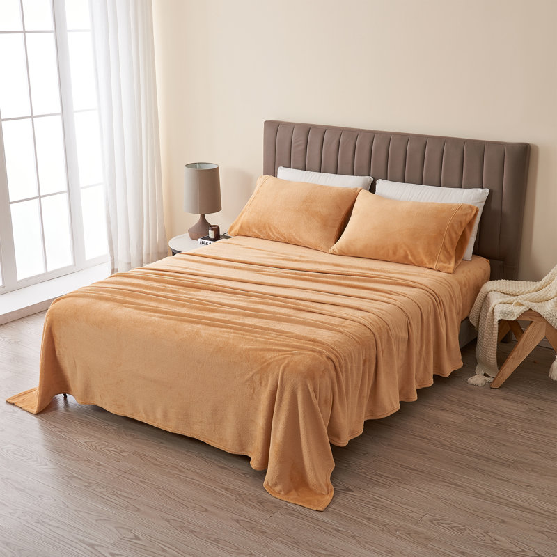 Ensembles de draps en velours ultra doux, Ensemble de drap pour lit très grand avec drap-ho, Couleur unie, Chair