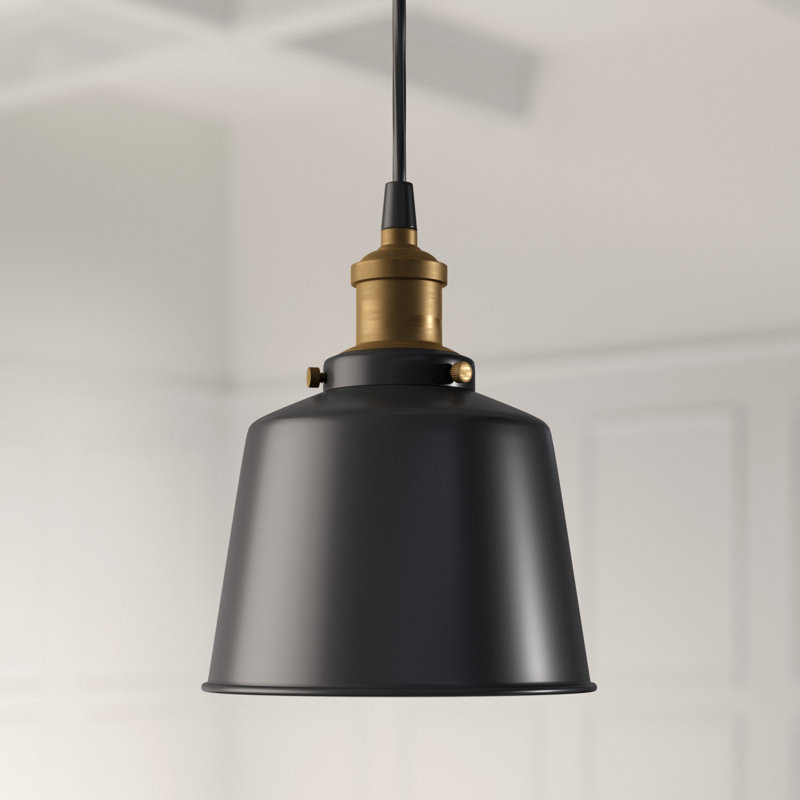Luminaire suspendu 1 lumière à une cloche, Noir mat / laiton patiné