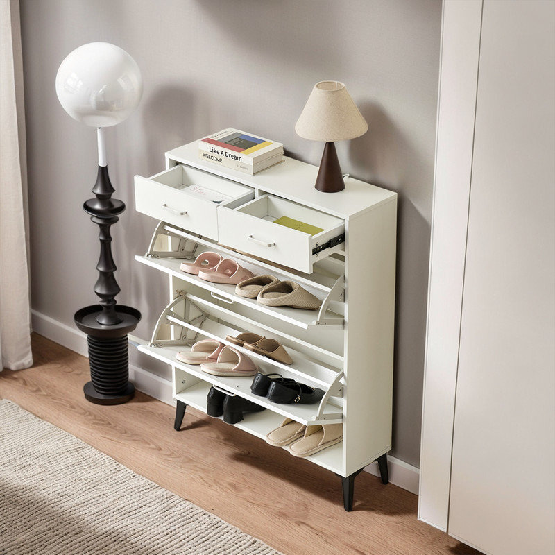 16 Pair Flip Down Shoe Storage, White