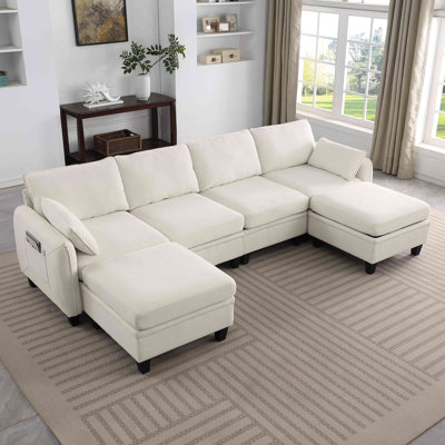 109 Inch Chenille Modular Sectional Sofa,  L-Shaped Cloud Couch With Storage Ottoman, DIY Combination For Living Room