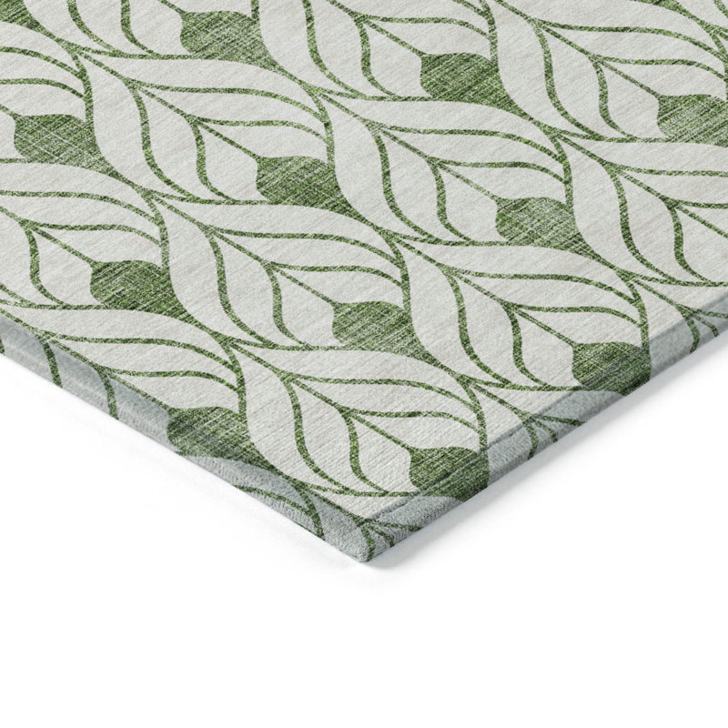 3' X 5' Green Geometric Washable Indoor Outdoor Area Rug