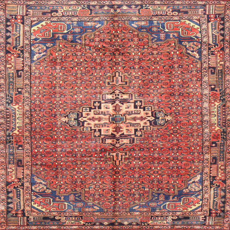 Tapis de style oriental rouge, Carré 8 pi