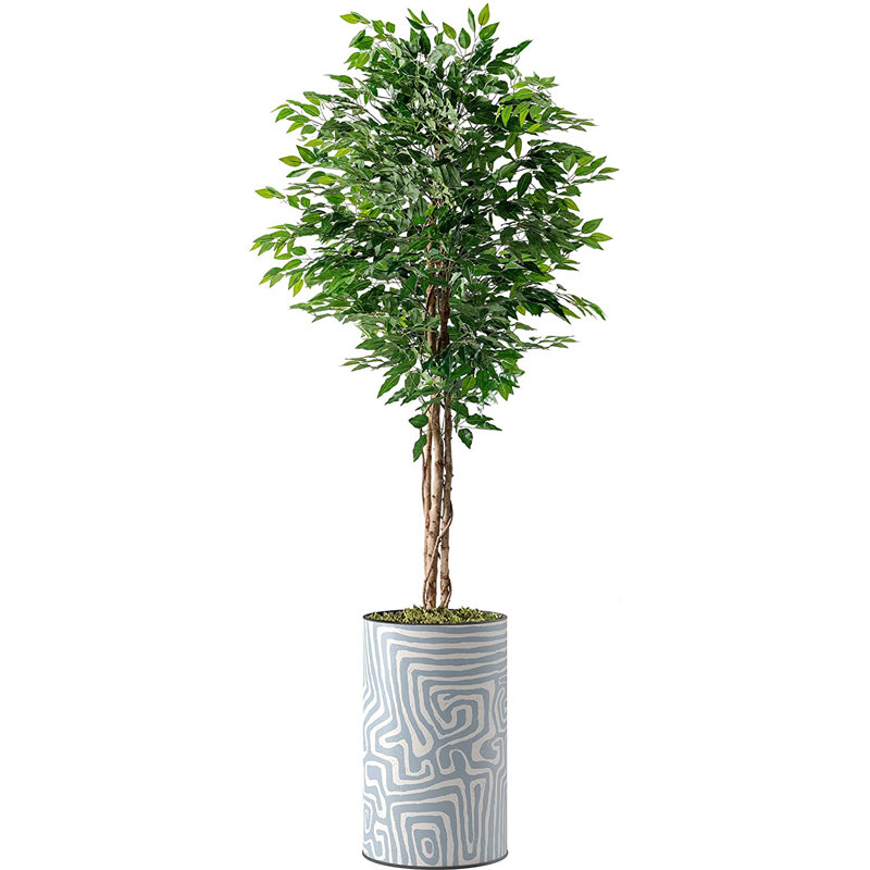 Faux Ficus Tree in Planter, Blue, 66" H x 13" W x 13" D