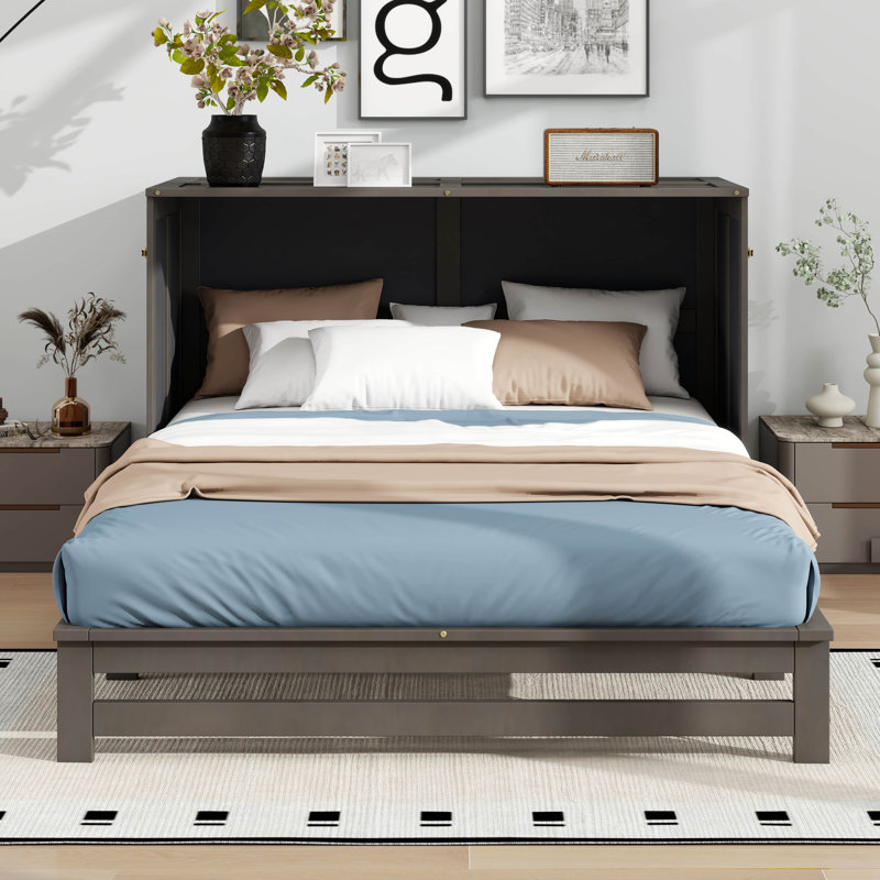 Murphy Bed With Built-In Charging Station, Antique Gray