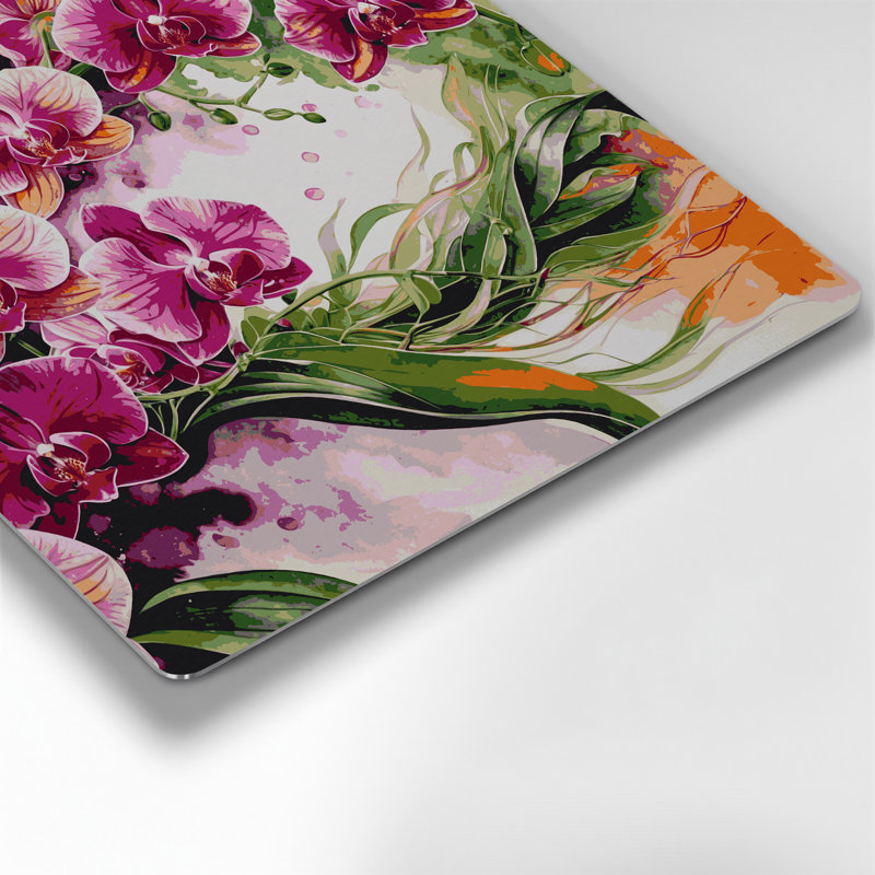 Orchidées hawaïennes, art mural gris en métal, H 8 po x l 8 po