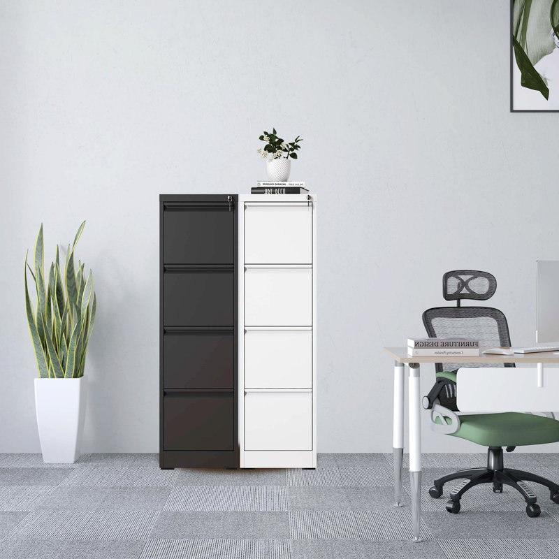 Classeur vertical en métal 4 tiroirs avec serrure pour bureau, Blanc