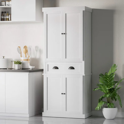 Tall Kitchen Pantry with 4 Doors and Large Drawer for Dining Room Living Room