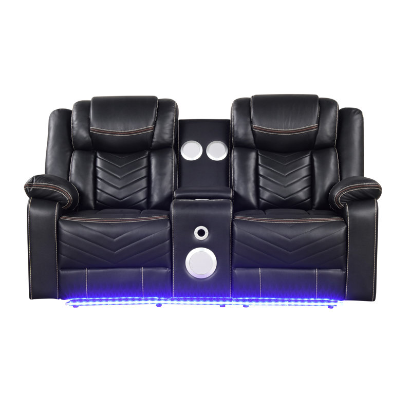 Rangement contemporain 2 pièces inclinable noir avec fonction électrique, porte-gobelets et haut-parleurs