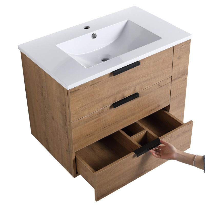 Meuble-lavabo mural simple 30 po avec plateau en plastique Drumlin