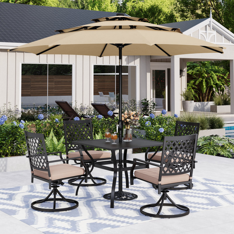 4 - Person Patio Dining Set with Square Table , Cushions Included