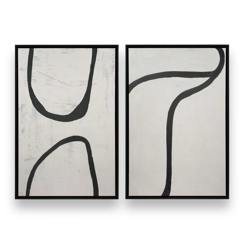 Ensemble de 2 impressions courbées Silence, 48 po x 32 po, Cadre flottant noir satiné