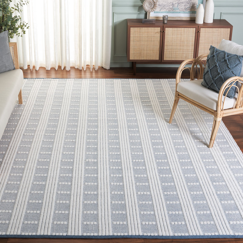 Vermont 951 Flatweave Wool/Cotton Geometric Rug in Green/Ivory, Rectangle 9' x 12', Blue 