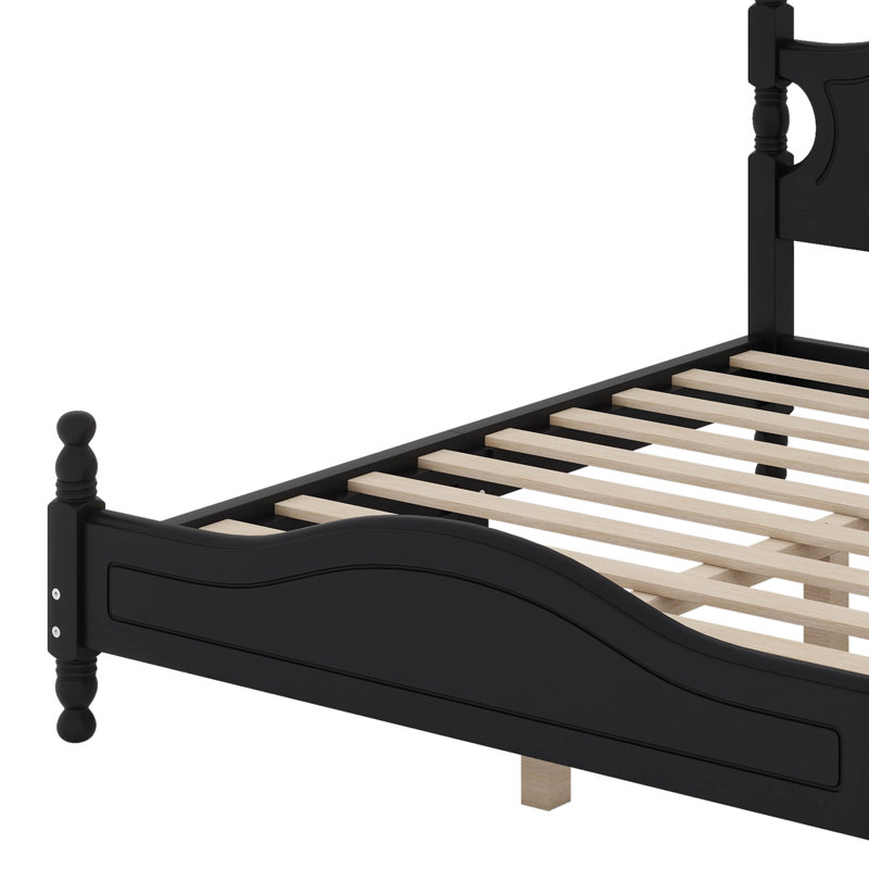 Wood Platform Bed Frame,Retro Style Platform Bed, Black, Queen