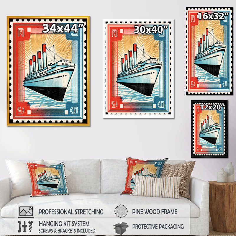 Impression sur toile encadrée rétro Vintage Stamo RMS Titanic I, Cadre photo blanc, H 44 po x l 34 po x P 1,5 po