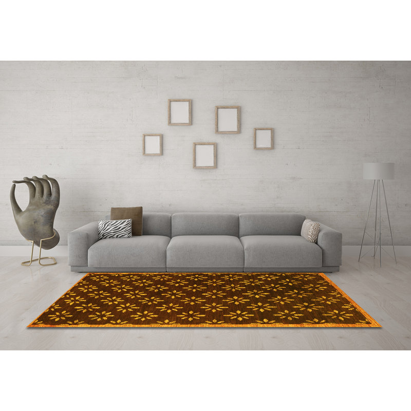 Tapis contemporain jaune lavable à la machine, Carré 4 pi