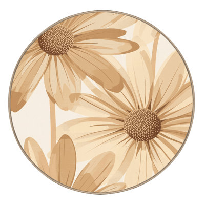 Machine Washable Ortmund Daisy Scandinavian Rug in Beige – Beige Binding