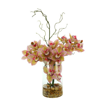 Orchid Arrangement in Glass Vase with Rocks