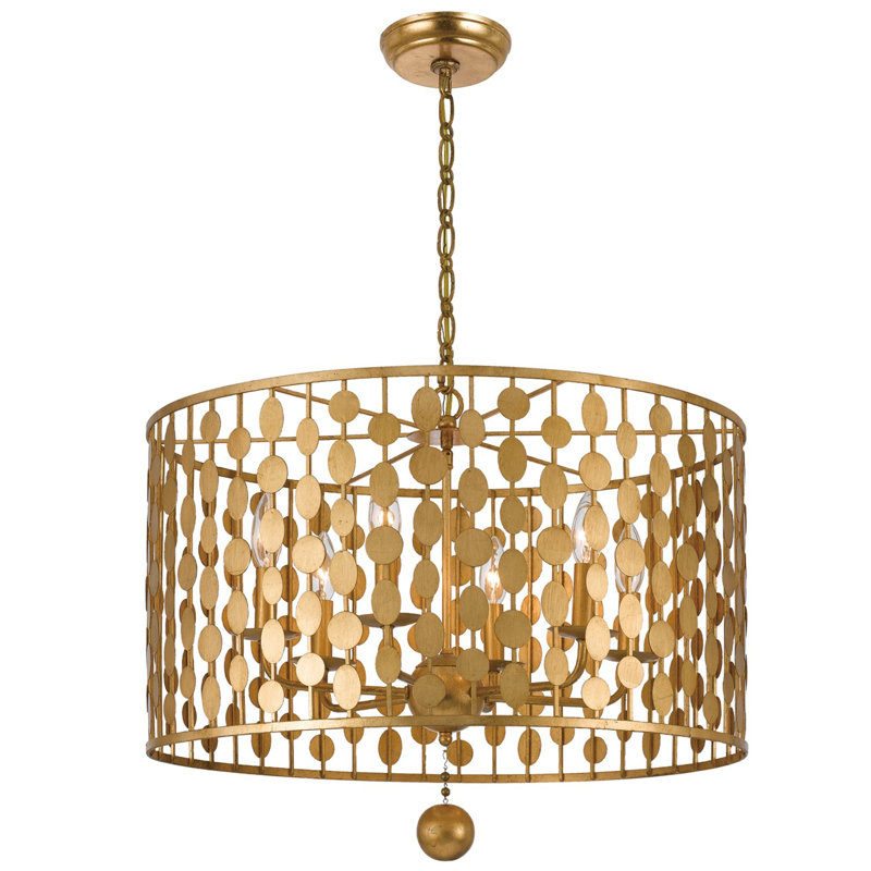 Lustre tambour 6 lumières à abat-jour Dufren, Argent antique