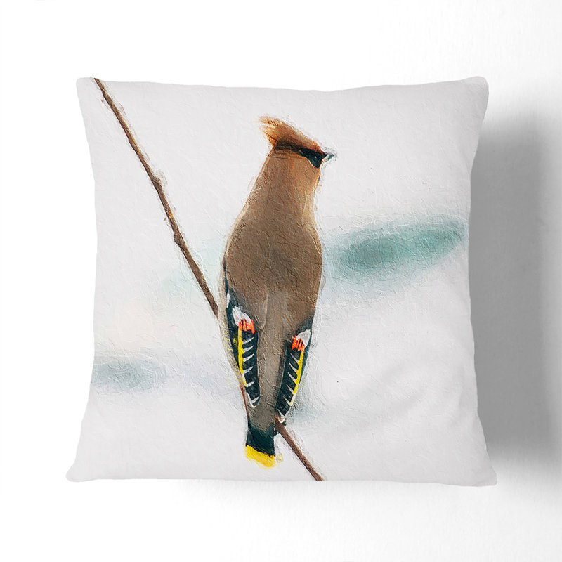 Bohemian Waxwing Bird Square Throw Cushion, 55cm H x 55cm W x 20cm D