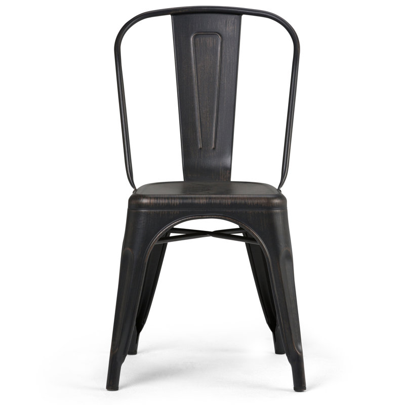 Distressed Black and Copper Metal Stacking Side Chair Set
