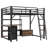 Queen Size Metal Loft Bed With Desk, Led, Storage Shelves And Comfortable Footing Led Lighting, Drawers Stable Support-1160372199