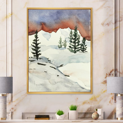 Sapins sur une montagne enneigée - reproduction sur toile