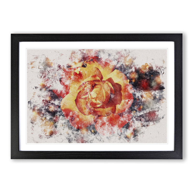 Orange Rose Flower - Picture Frame Painting, 48cm H x 65cm W x 2cm D, Black Framed