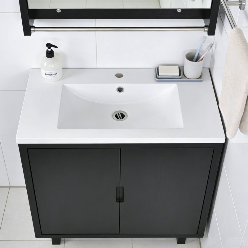 Meuble-lavabo de style moderne avec lavabo et structure en bois massif, Noir