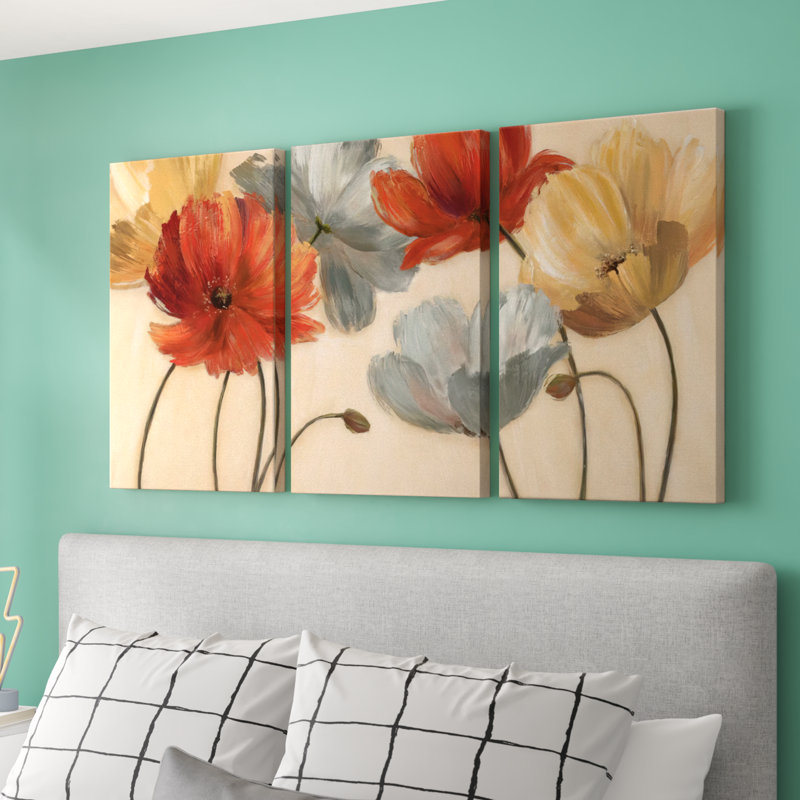 " Poppy Palette Revisited " 3 - Pieces, 27" H x 54" W x 1.5" D