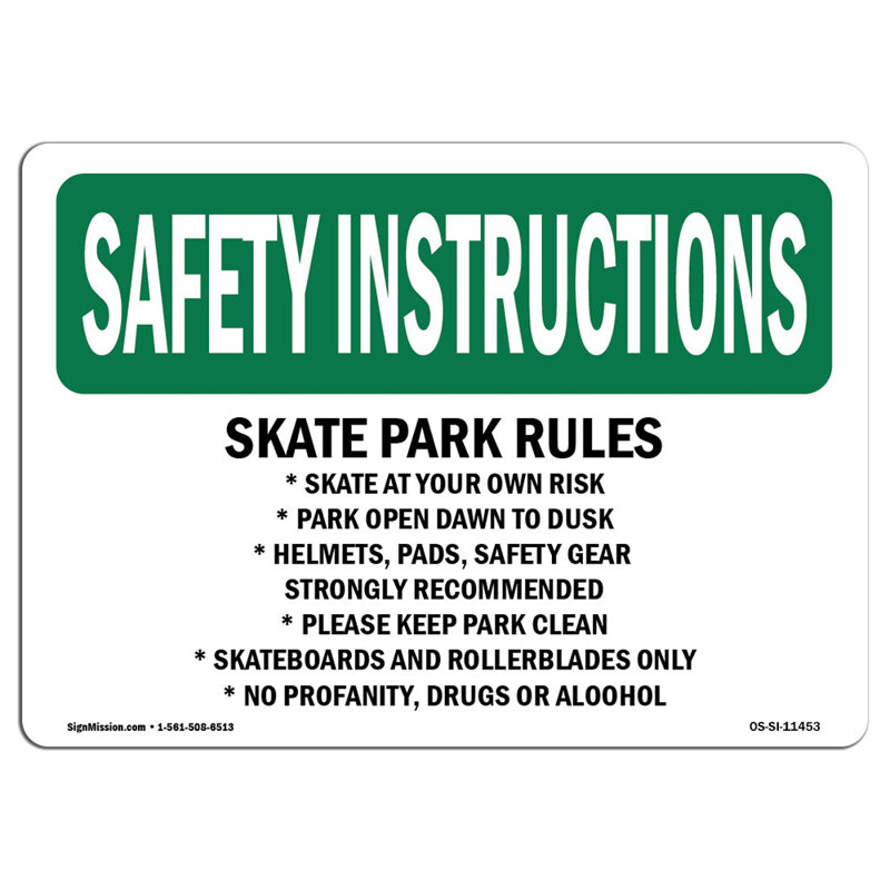 Safety Instructions Sign, 12" H x 18" W x 0.1" D