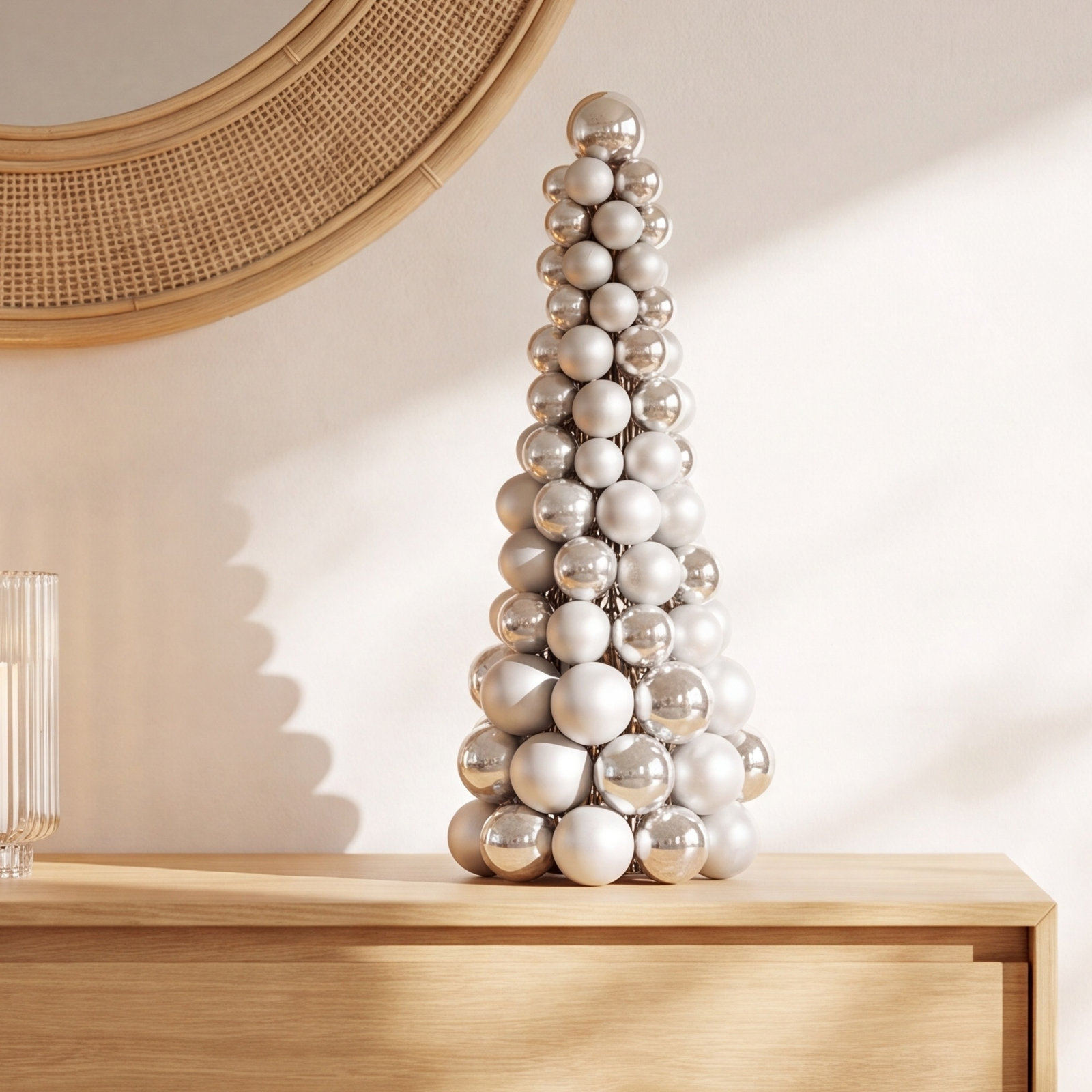 Silver Ornament Cone Tabletop Tree
