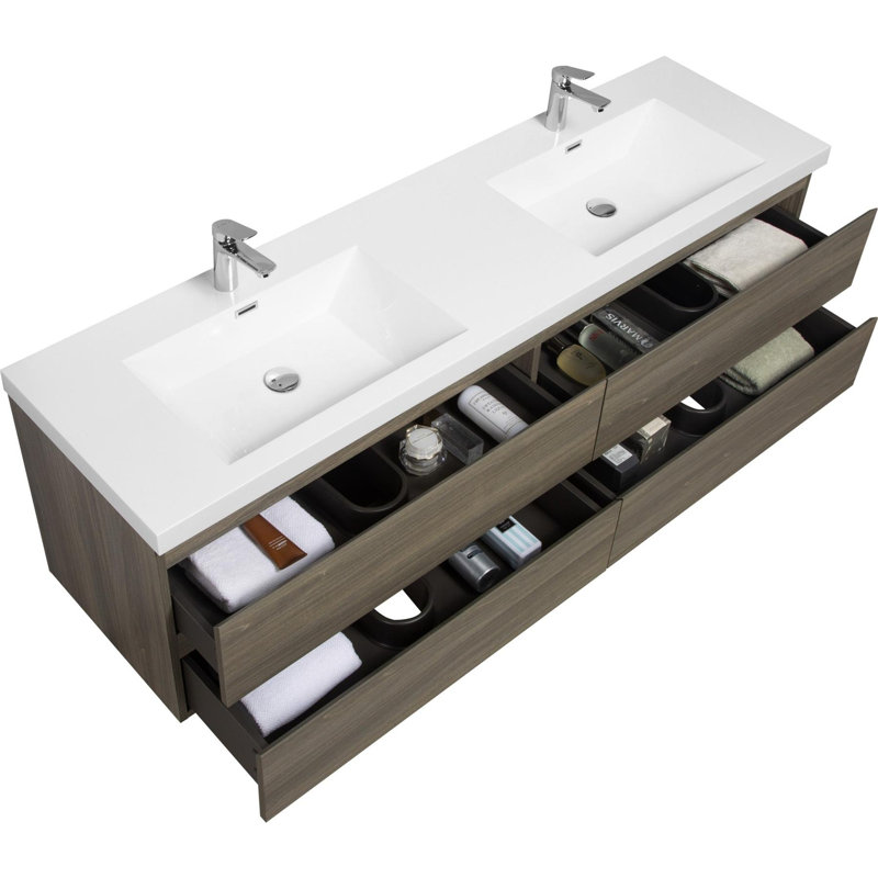 Meuble-lavabo mural moderne pour salle de bain, Gris