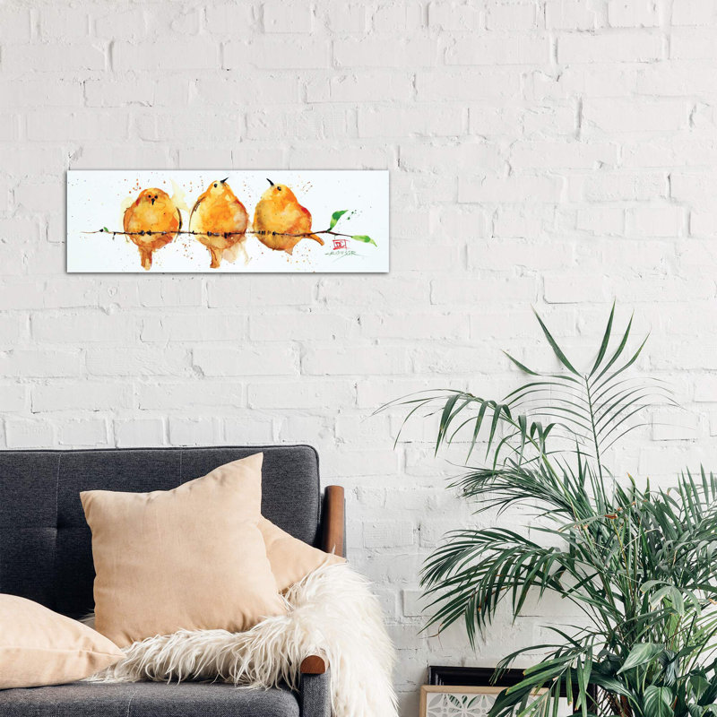 Orange Birds 1 Piece Panoramic Painting on Canvas, 30.48 cm H x 91.44 cm W x 1.91 cm D, No Frame