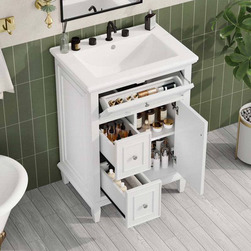 Meuble-lavabo 24 po avec lavabo en céramique, Blanc