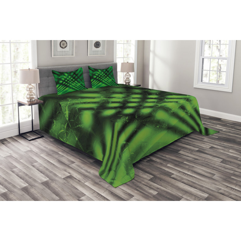 Adwit Green/Black Microfiber Bedspread Set, 220 x 264 cm