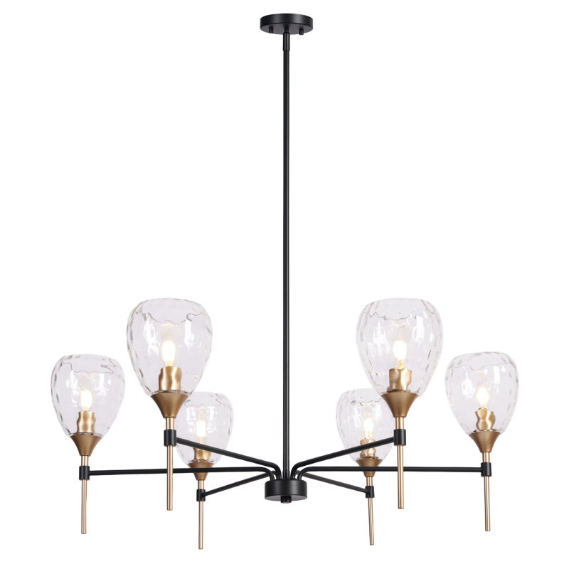  Loram 6-light Dimmable 35” Width Wagon Wheel Chandelier with Water Glass