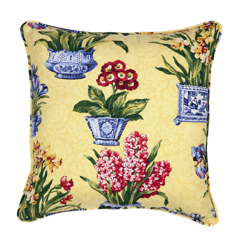 Melanie Floral Yellow Cotton Square Pillow