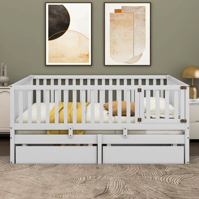 Joshau Wood Daybed with Fence Guardrails and 2 Drawers by Harriet Bee