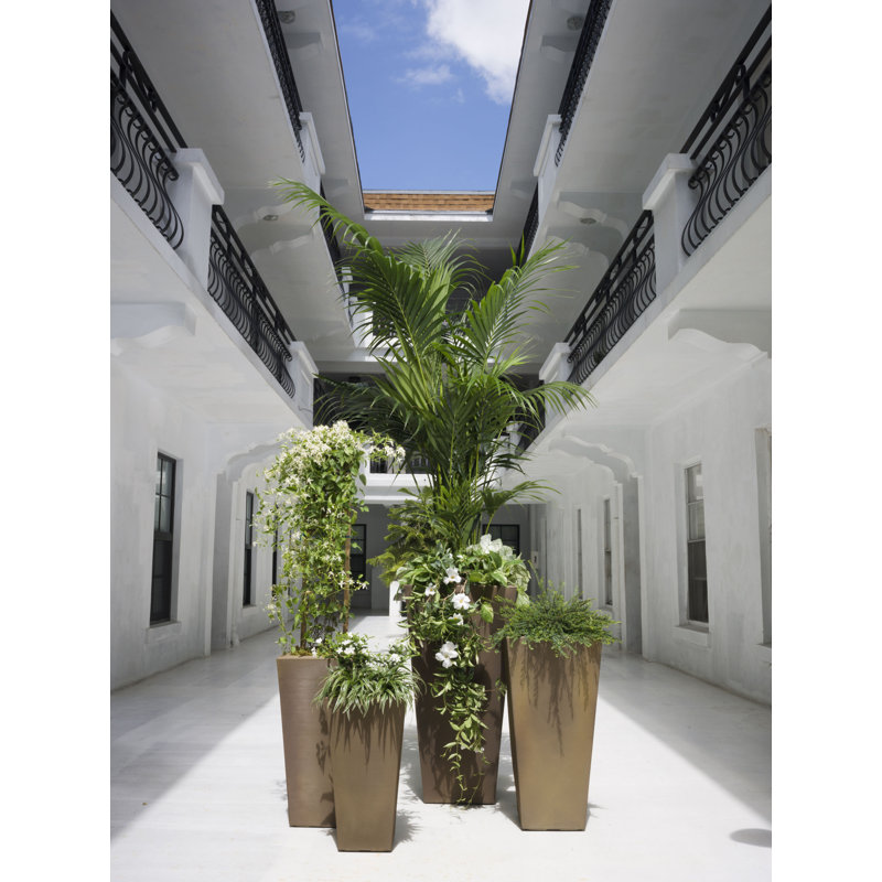 Plastic Pot Planter, Mocha, 34.7" H x 17" W x 17" D