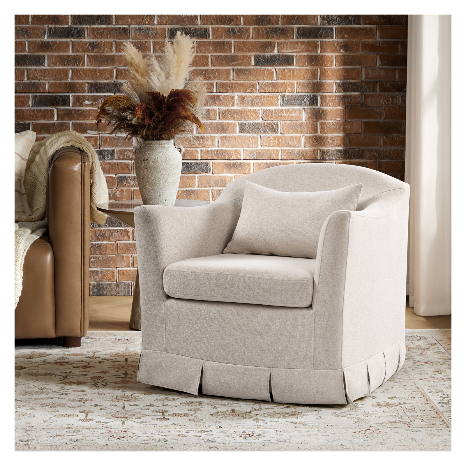 Patricia Modern Farmhouse Slipcovered Swivel Armchair, Linen Polyester