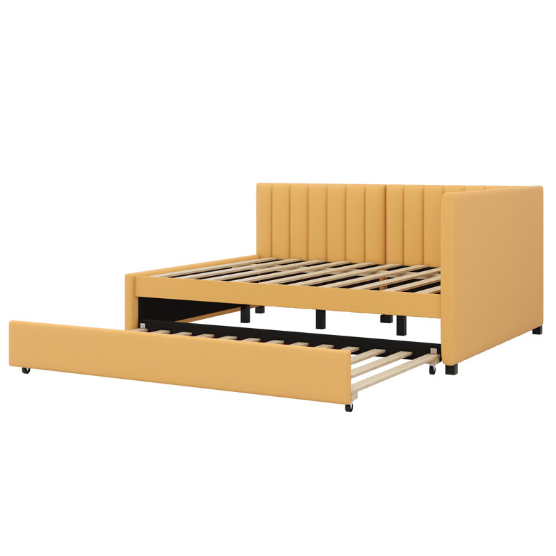 Upholstered Daybed with Trundle Sofa Bed Frame, Yellow, Full