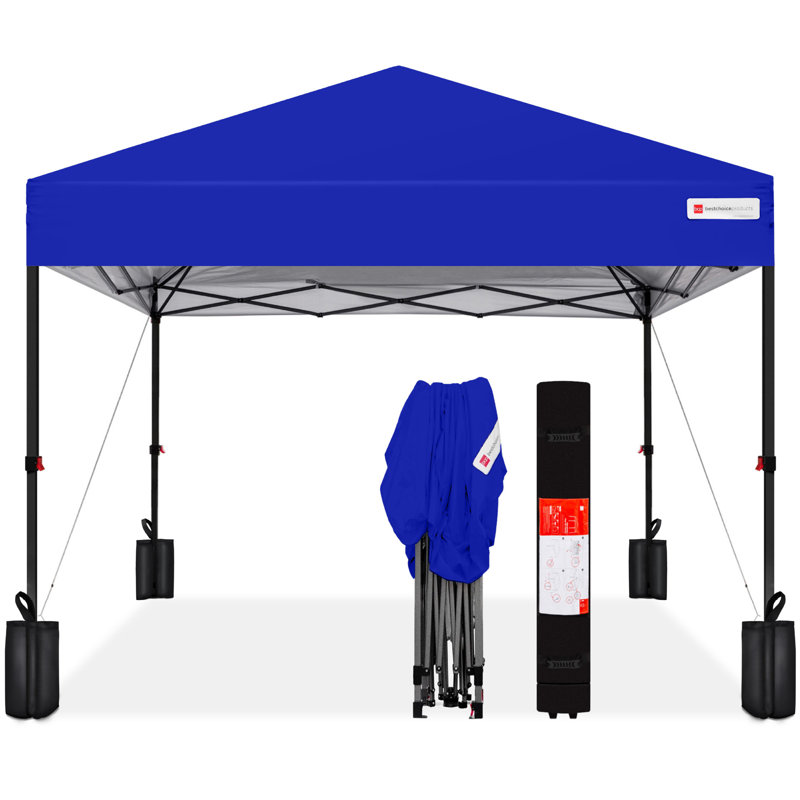 Best Choice Products Easy Setup Pop Up Canopy W/ 1-Button Setup, Wheeled Case, 4 Weight Bags, 12ft x 12ft, Resort Blue