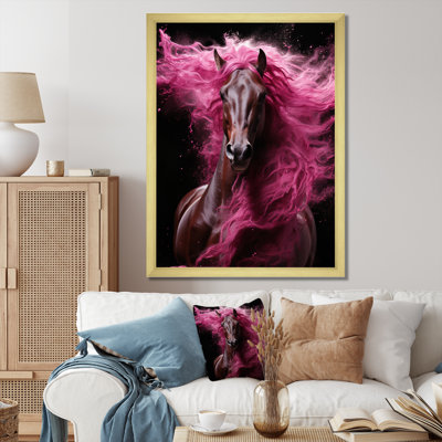 Décoration murale cheval noir et rose vibrant IV - animaux